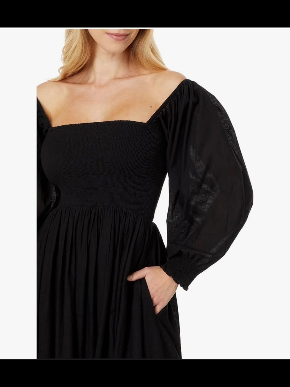 Free People Black Square-Neck Eyelet Maxi Dress with Puff Sleeves Size S - Picture 2 of 9